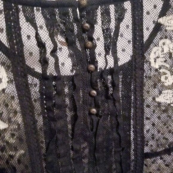 Free People Women’s Black Lace Semi Sheer Tunic Shirt Small Petite SP - Picture 5 of 6